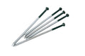 Set of metal stakes with green handles on a white background